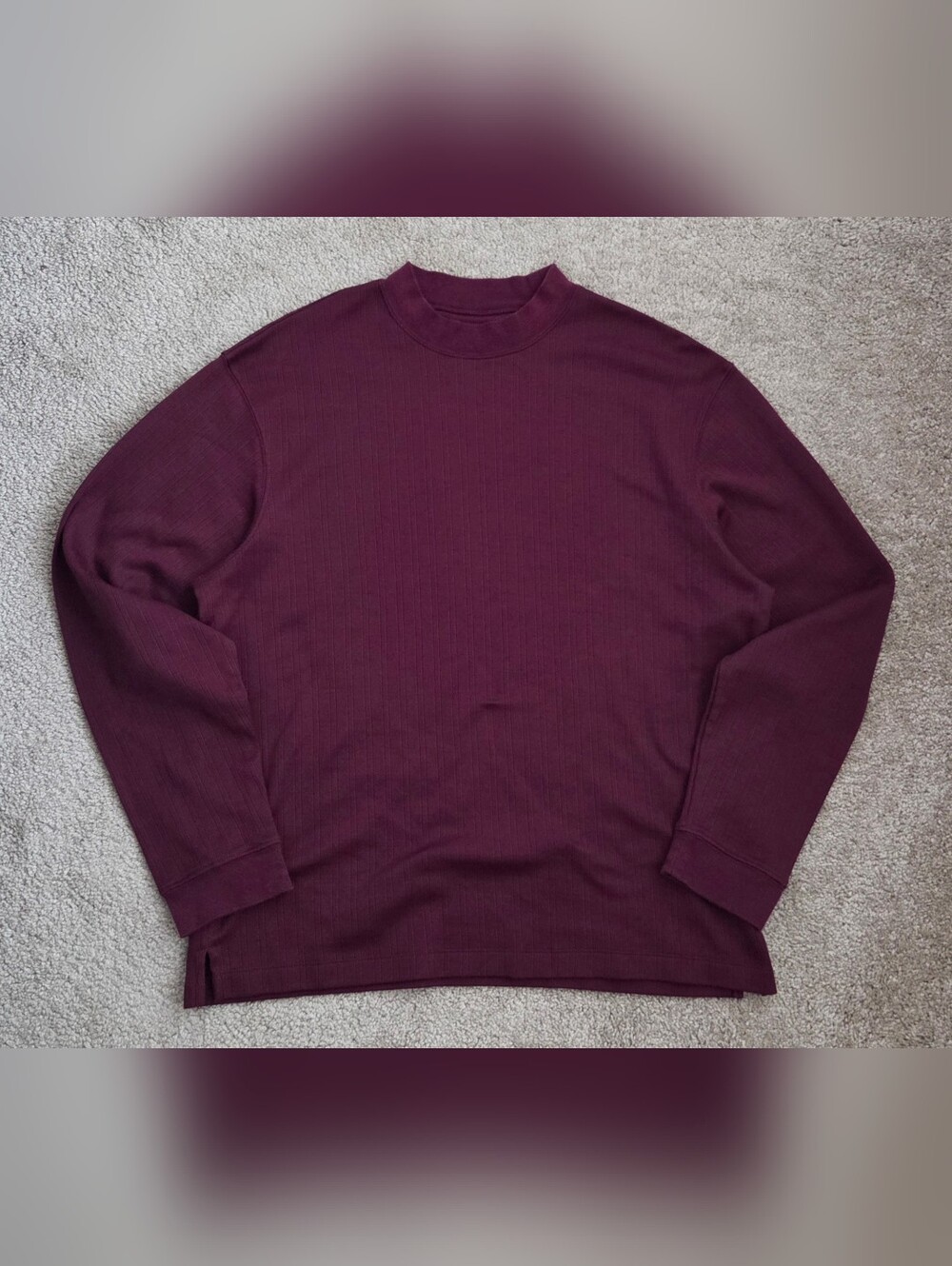 Burgundy Ribbed Long-Sleeve Mock-neck Ribbed Shirt Men's Large